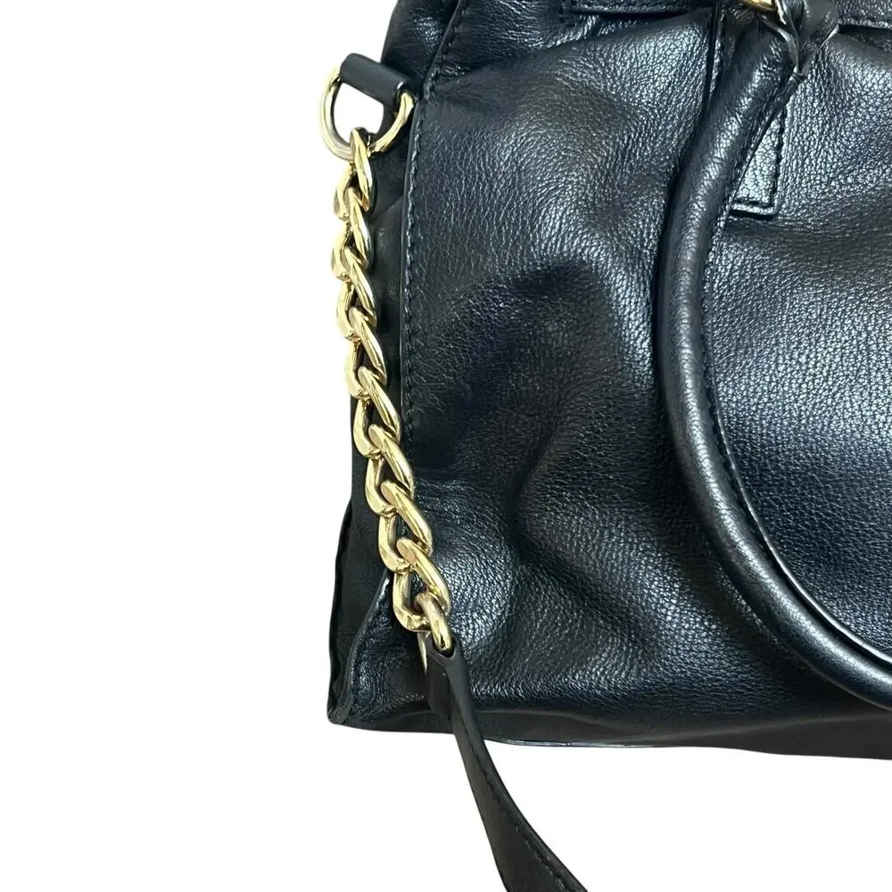 Michael Kors Black Leather Hamilton Moderne Large Satchel Bag Shoulder Tote